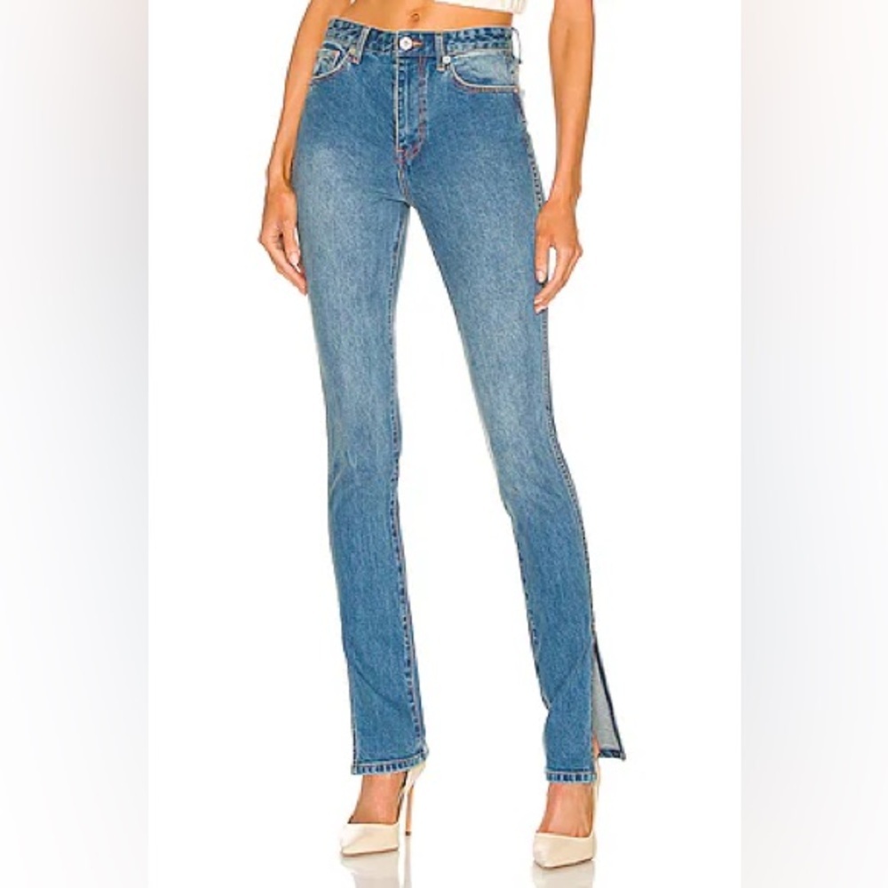 Revolve SOMETHING NAVY Denim Pants Jeans with Slit in Medium Blue 6